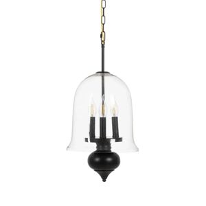 LOLAhome Lámpara de techo con cadena de metal y tulipa campaña de cristal negra de Ø 33 cm