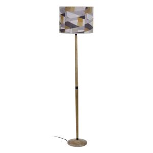 LOLAhome Lámpara de pie de madera con pantalla abstracta de tela natural de Ø 40x167 cm