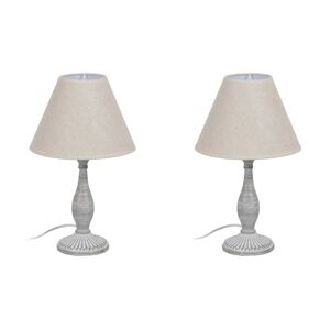 LOLAhome Set de 2 lámparas de mesa balaústre de metal con pantalla de lino gris de Ø 20x34 cm
