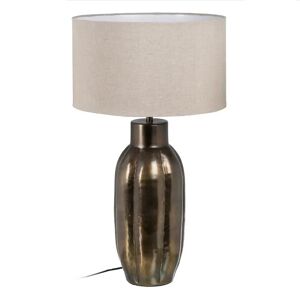LOLAhome Lámpara de mesa acanalada de aluminio y lino color bronce de Ø 33x75 cm