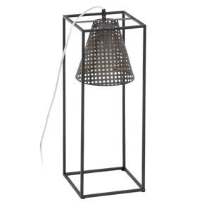 LOLAhome Lámpara de pie cubo con pantalla de rejilla de metal negra de 20x20x57 cm