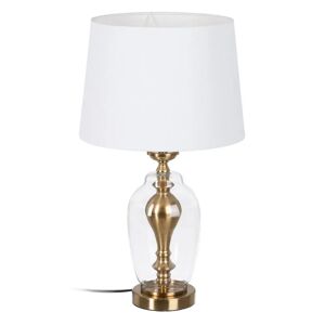 Lámpara de mesa balaústre de cristal y tela de lino dorada de Ø 33x58 cm