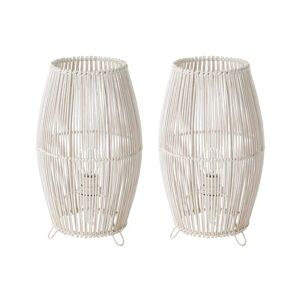 LOLAhome Set de 2 lámparas de mesita de noche de varillas de bambú blancas de Ø 17x29 cm