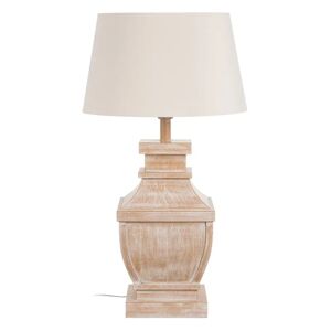 LOLAhome Lámpara de mesa tallada geométrica de madera y tela naturalde Ø 45x80 cm