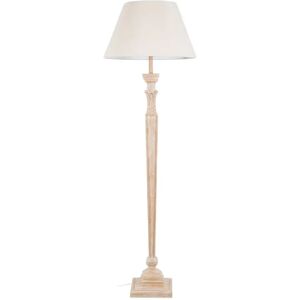 LOLAhome Lámpara de pie tallada con pedestal de madera y tela natural de Ø 50x157 cm