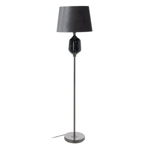 LOLAhome Lámpara de pie de cristal jaspeado con pantalla de terciopelo negra y gris de Ø 40x156 cm