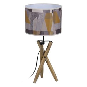LOLAhome Lámpara de mesa trípode con pantalla de tela de madera natural de Ø 25x54 cm
