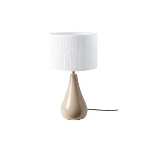 Miliboo Lámpara de mesa color topo de cerámica brillante con pantalla de tela plisada blanca 49 cm TROIA