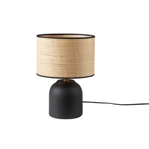 Miliboo Lámpara de mesa de cerámica negra con pantalla de rafia 35 cm ROCHA