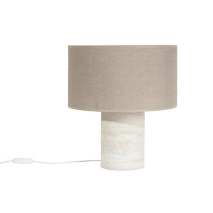 Miliboo Lámpara de mesa de diseño efecto travertino con pantalla de lino 37 cm SEMA