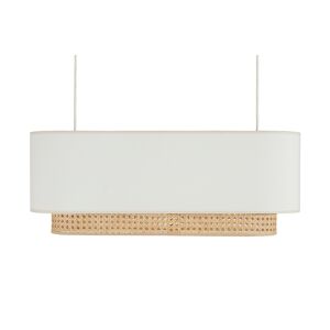 Miliboo Pantalla para lámpara de techo doble de tela blanca y ratán natural 62 cm TIWY