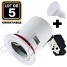 EUROPALAMP 5 Spot bbc Orientable RT2012 IP20 Blanc + Ampoule GU10 5W Blanc Neutre + Douille