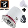 EUROPALAMP 5 Spots bbc Orientable inox IP20 + Ampoule GU10 5W Blanc Froid + Douille