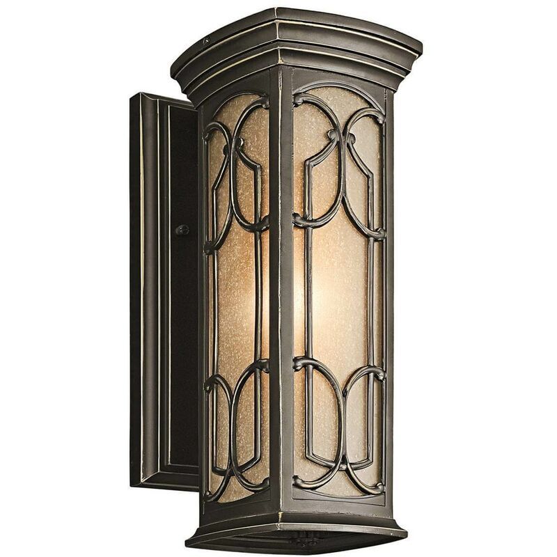 02-ELSTEAD Lámpara de pared Franceasi, bronce antiguo y vidrio ámbar, pequeño