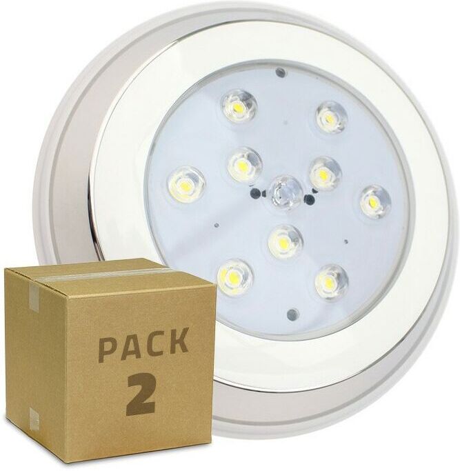 EFECTOLED Pack Foco Piscina LED Inox Superficie 9W (2 un) Blanco Cálido 3000K