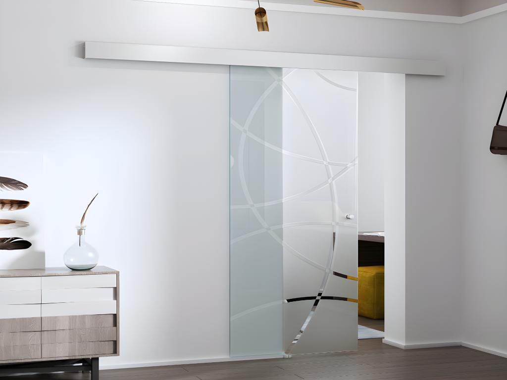 Unique Puerta corredera con aplique HEIDI - Altura 205 x Ancho 73 cm - Cristal templado