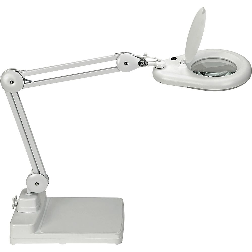 MAUL Lámpara LED con lupa viso, longitud de brazo 310 mm, con pie, blanco
