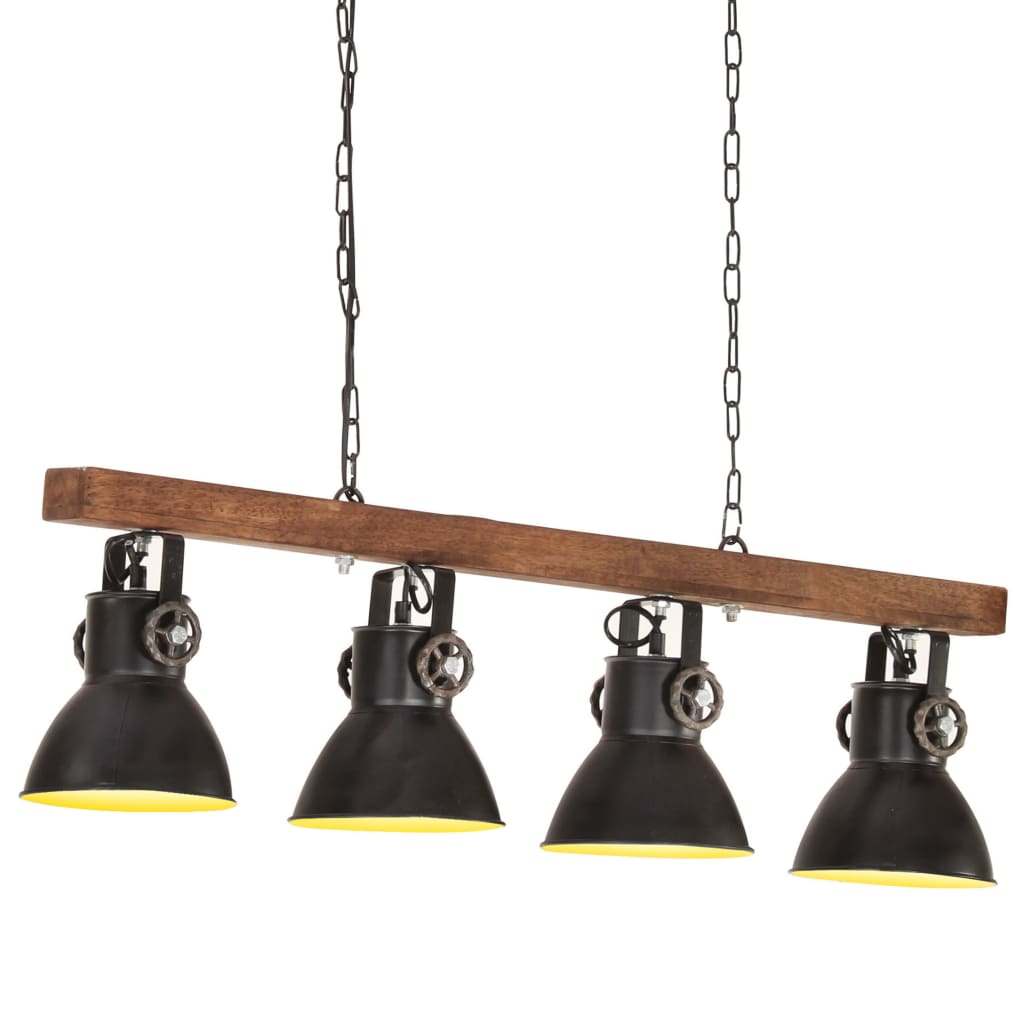 vidaXL Lámpara de techo industrial madera de mango negro E27