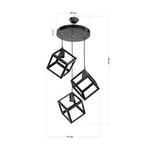 Toscohome Lampe suspendue de 90 cm avec 3 cubes en métal noir - Agatha