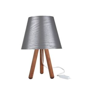 Toscohome Lampe à poser Pino ASZ1453 bois tripode et abat-jour gris