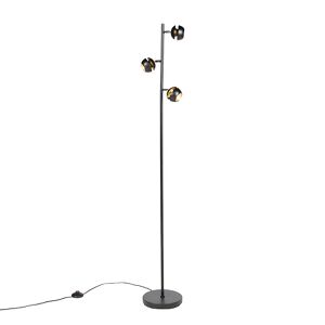 QAZQA Lampadaire moderne a 3 lumieres, noir avec interieur dore - Buell Deluxe