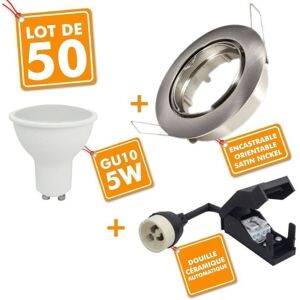 Arum Lighting - 50 x Spot encastrable orientable Acier Brossé complet led 5W eq 40W Température de Couleur: Blanc Froid 6000K - Publicité