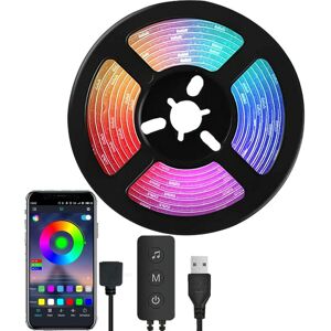 JUSCH Bande led rvb 5050, 2 mètres, synchronisation de musique, application Bluetooth, 16 millions de couleurs, luminosité réglable, contrôle à 3 boutons, - Publicité