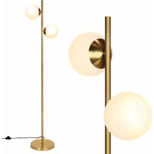 Costway - Lampadaire à 2 Globes en Verre Dépoli, Lampe sur Pied Moderne avec Interrupteur à Pied et Poteau Métallique, Culots d'Ampoule E27, 2 - Publicité