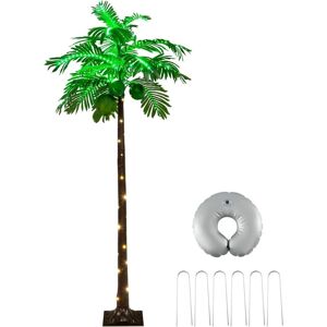 COSTWAY Palmier Artificiel Eclairé à LED de 180 CM, Palmier Tropical de Style Hawaïen avec 309 Lumières LED, Arbre de Festival Illuminé avec Sac d'eau et Piquets de Terre, pour Piscine, Cour, Plage - Publicité