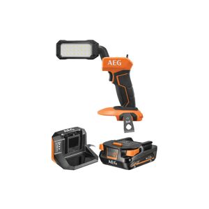 AEG - Pack Lampe d'inspection led - BFL18-1 - 18V - tête pivotante - 800 lumens - 1 batterie 2.0Ah - 1 chargeur - SETL1820S - Noir et orange - Publicité