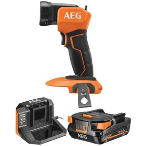 AEG - Pack Lampe torche led - BFL18-0 - 18V - tête pivotante 90° - 340 lumens - 1 batterie 2.0Ah - 1 chargeur - SETL1820S - Noir et orange - Publicité