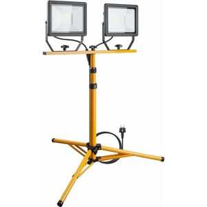 Debuns - Projecteur de Chantier led télescopique Double tête pour Utilisation intérieure et extérieure Trépied en métal Blanc Froid, Jaune, 2x 50W - Publicité