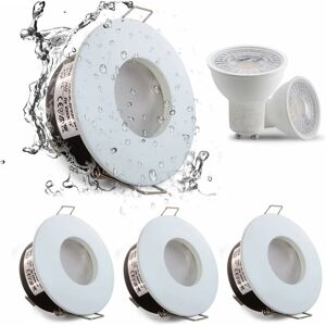 QIYAO Set de 4 Spots Encastrés led IP65 étanches, 5W 3000K Blanc Chaud Spot Encastré Pour salle de bain et cuisine éclairage Encastrable au Plafond coupe 68mm Nickel Satiné -Boîtier de lampe Blanc - RWSpot - Publicité