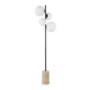 NV GALLERY Lampadaire SKULL - Lampadaire, Spheres blanches, travertin & metal noir, H158 Beige / Noir