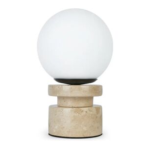 NV GALLERY Lampe de table POLAR - Lampe de table, Sphere blanche & pierre de travertin, H25 Blanc / Naturel
