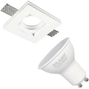 Kit Support Spot GU10 LED Carré Blanc 100x100mm avec Ampoule LED 6W - Blanc Neutre 4000K - 5500K - SILAMP