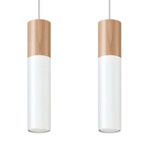 Suspension 2 Lampes Bois Blanc pour Ampoules GU10 - SILAMP