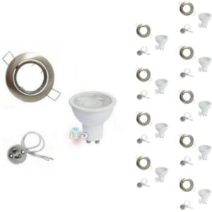 Kit Spot LED GU10 Encastrable Orientable 8W Rond Inox (Pack de 10) - Blanc Chaud 2300K - 3500K - SILAMP