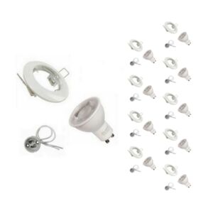 Kit Spot LED GU10 encastrable Rond Blanc avec une ampoule 8W (Pack de 10) - Blanc Neutre 4000K - 5500K - SILAMP