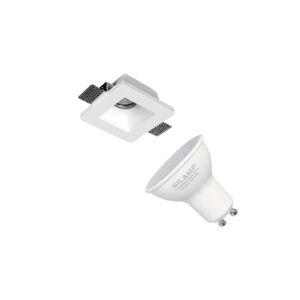 Kit Support Spot GU10 LED Carré Blanc 120x120mm avec Ampoule LED 6W - Blanc Neutre 4000K - 5500K - SILAMP
