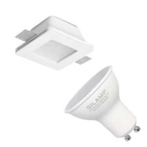 Kit Support Spot GU10 LED Carre Blanc Ø120mm + vitre opaque avec Ampoule LED 6W - Blanc Neutre 4000K - 5500K - SILAMP