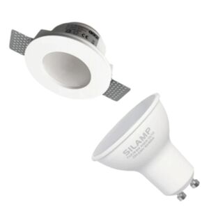Kit Support Spot GU10 LED Rond Blanc Ø120mm + vitre opaque avec Ampoule LED 6W - Blanc Neutre 4000K - 5500K - SILAMP
