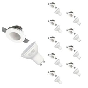 Kit Support Spot GU10 LED Rond Blanc Ø120mm + vitre opaque avec Ampoule LED 6W (Pack de 10) - Blanc Neutre 4000K - 5500K - SILAMP