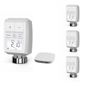 Kit de 4 Tetes Thermostatiques Connectees Universelle avec Ecran LCD + Passerelle ZigBee - SILAMP