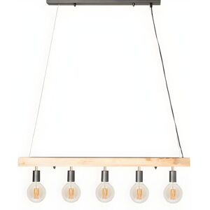 Vente unique Suspension poutre en bois 5 lampes style industriel JULBO bois et metal H 175 x L100 cm naturel et noir