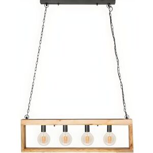 Vente-unique.com Suspension style industriel caisse rectangulaire en bois OLIUS - bois et metal -4 lampes - H. 31 x L.100 cm - naturel et noir