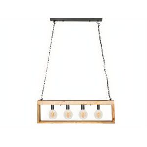 OZAIA Suspension style industriel caisse rectangulaire en bois OLIUS - bois et métal -4 lampes - H. 31 x L.100 cm - naturel et noir