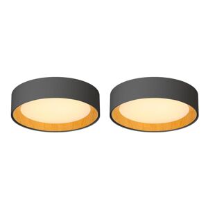 OZAIA Lot de 2 plafonniers LED en métal à intensité variable - D. 45 x H. 11 cm - Noir et naturel - WINDSOR