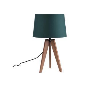 OZAIA Lampe à poser trépied en bois brun et abat-jour en tissu vert foncé - D.32 x H.53 cm -LORENS