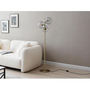 Vente-unique.com Lampadaire en metal et verre fume - 3 globes - L. 30 x P. 40 x H. 150 cm - Dore - SUSANNE